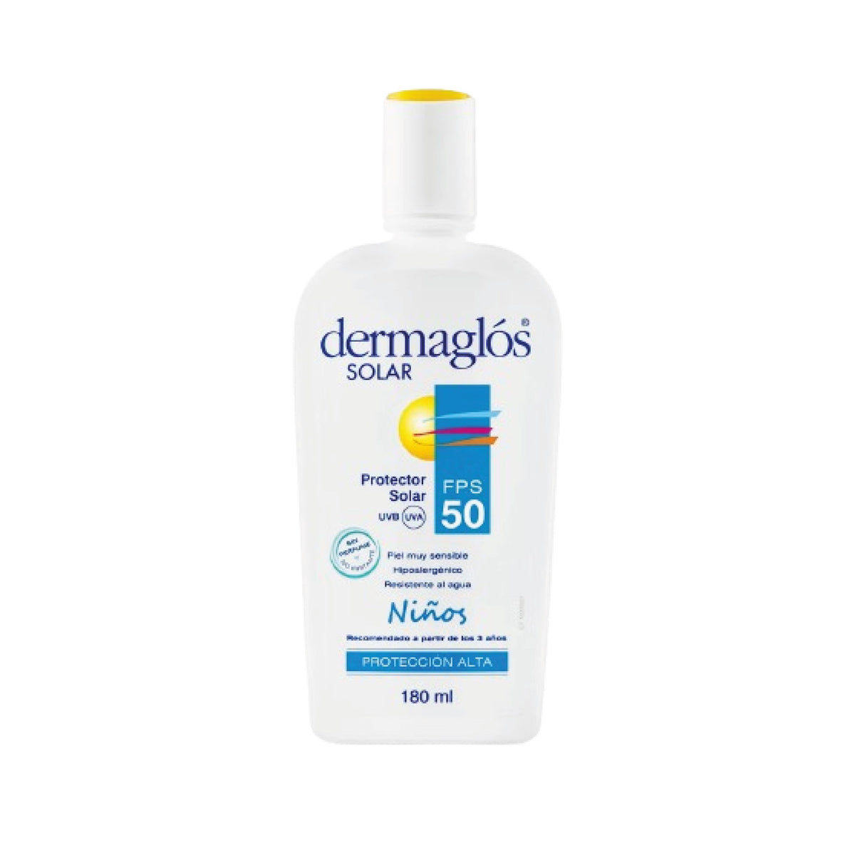 Protector Solar Emulsión Dermaglos Niños Resistente al Agua FPS 50 180 ml