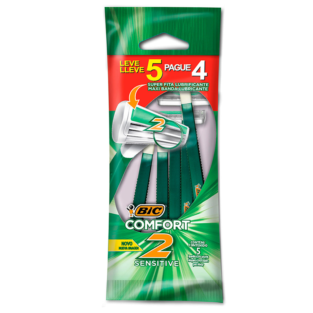 Afeitadora Descartable Bic Confort 2 Filos Sensitive 5 u