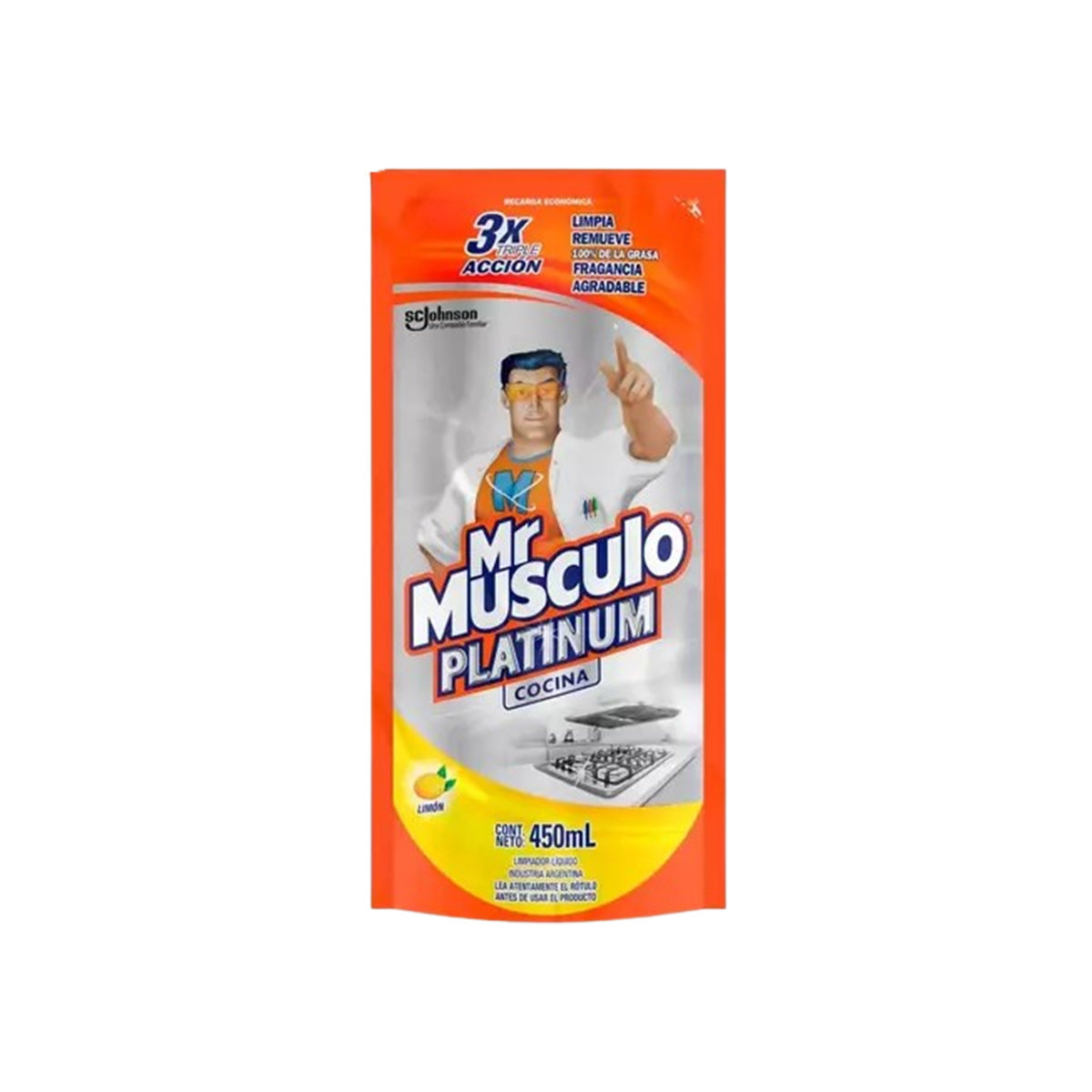 Antigrasa Repuesto Mr Musculo Platinum Limpiador de Cocina Limón 450 ml