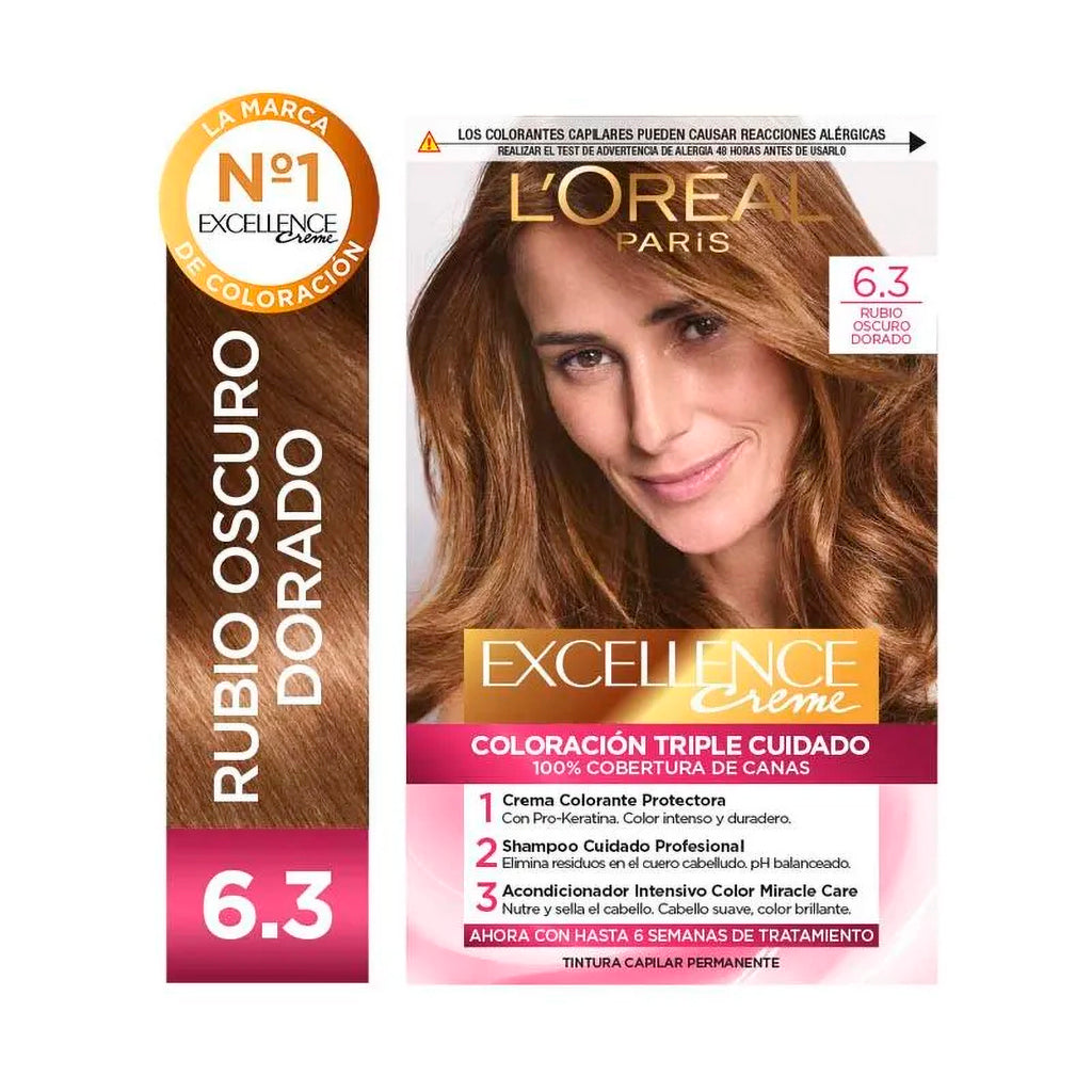 Kit De Coloración Excellence Creme Loreal Paris Tono 6.3 Rubio Oscuro Dorado 172,5 g