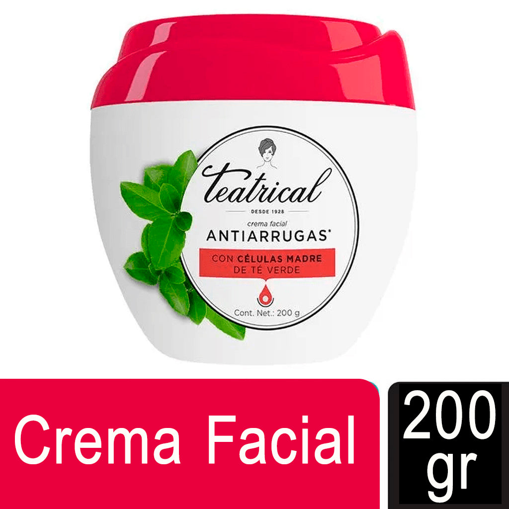 Crema Facial Teatrical Antiarrugas c/ Celulas Madre de Te Verde 200gr