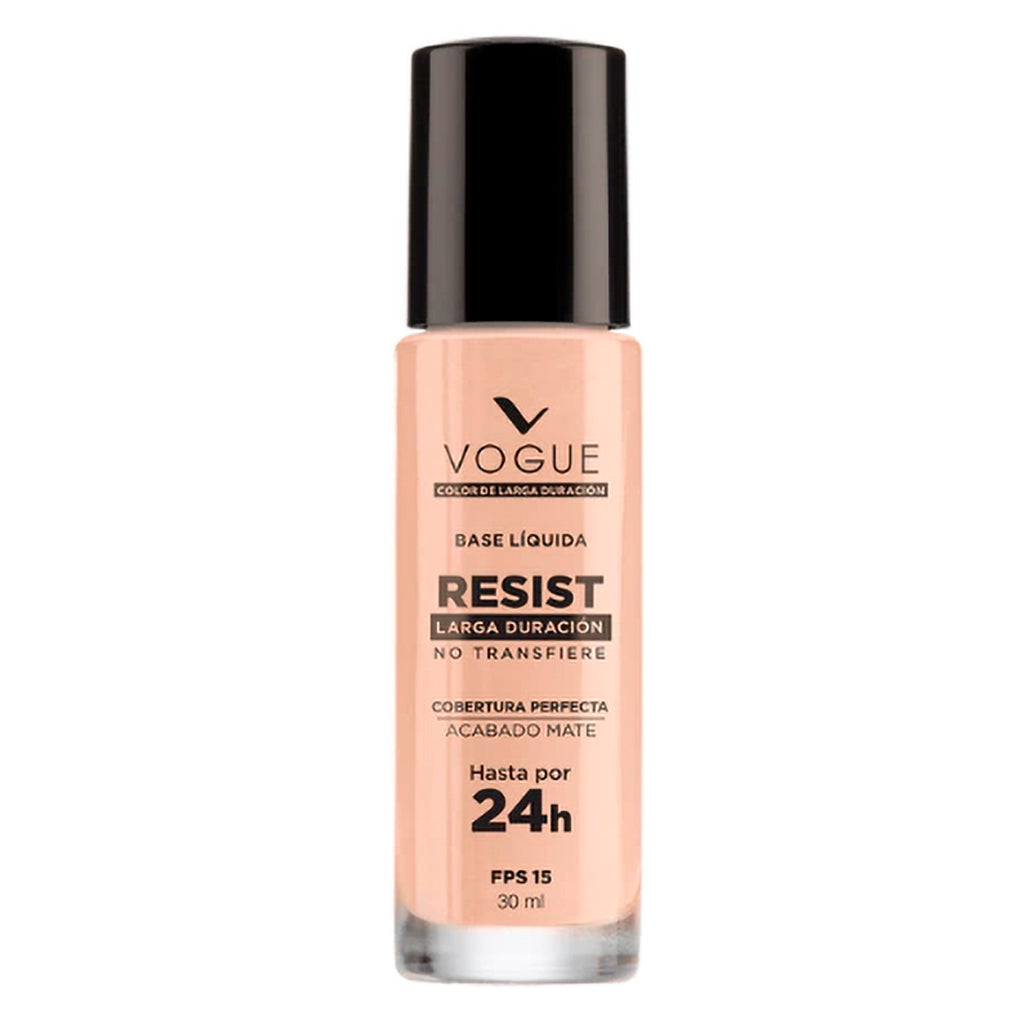 Base Liquida Vogue Resist "No Transfiere" - Larga Duracion - Acabado Mate FPS 15 30 ml