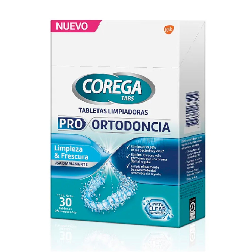 Tabletas Limpiadoras Corega Tabs Pro Ortodoncia 30 u