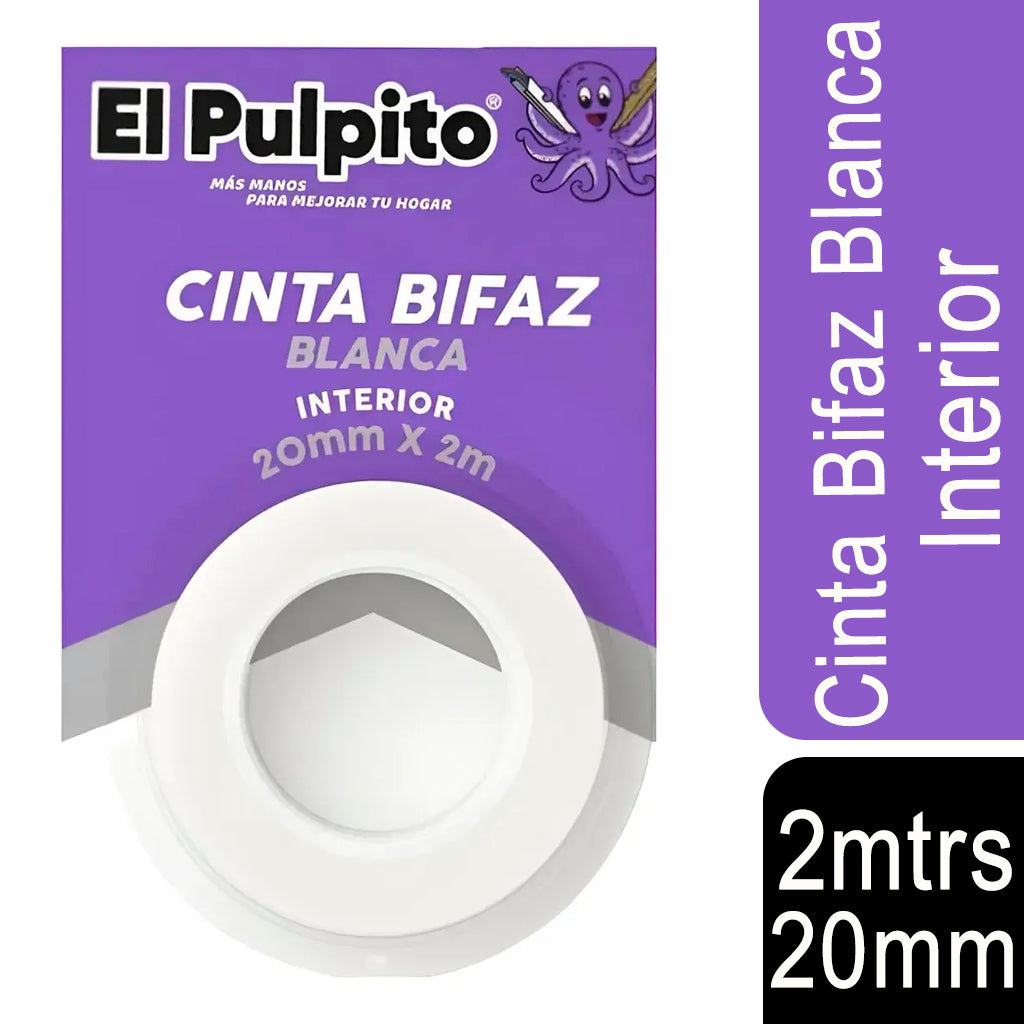 Cinta Bifaz Pulpito Interior Blanca 2mm 2mtrs