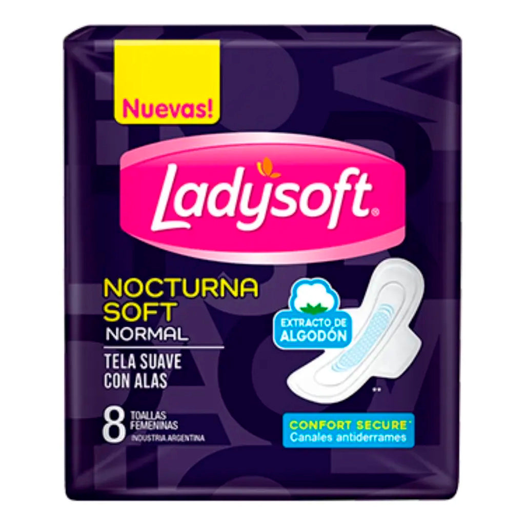 Toallas Femeninas Ladysoft Nocturna Soft Normal c/ Alas 8u