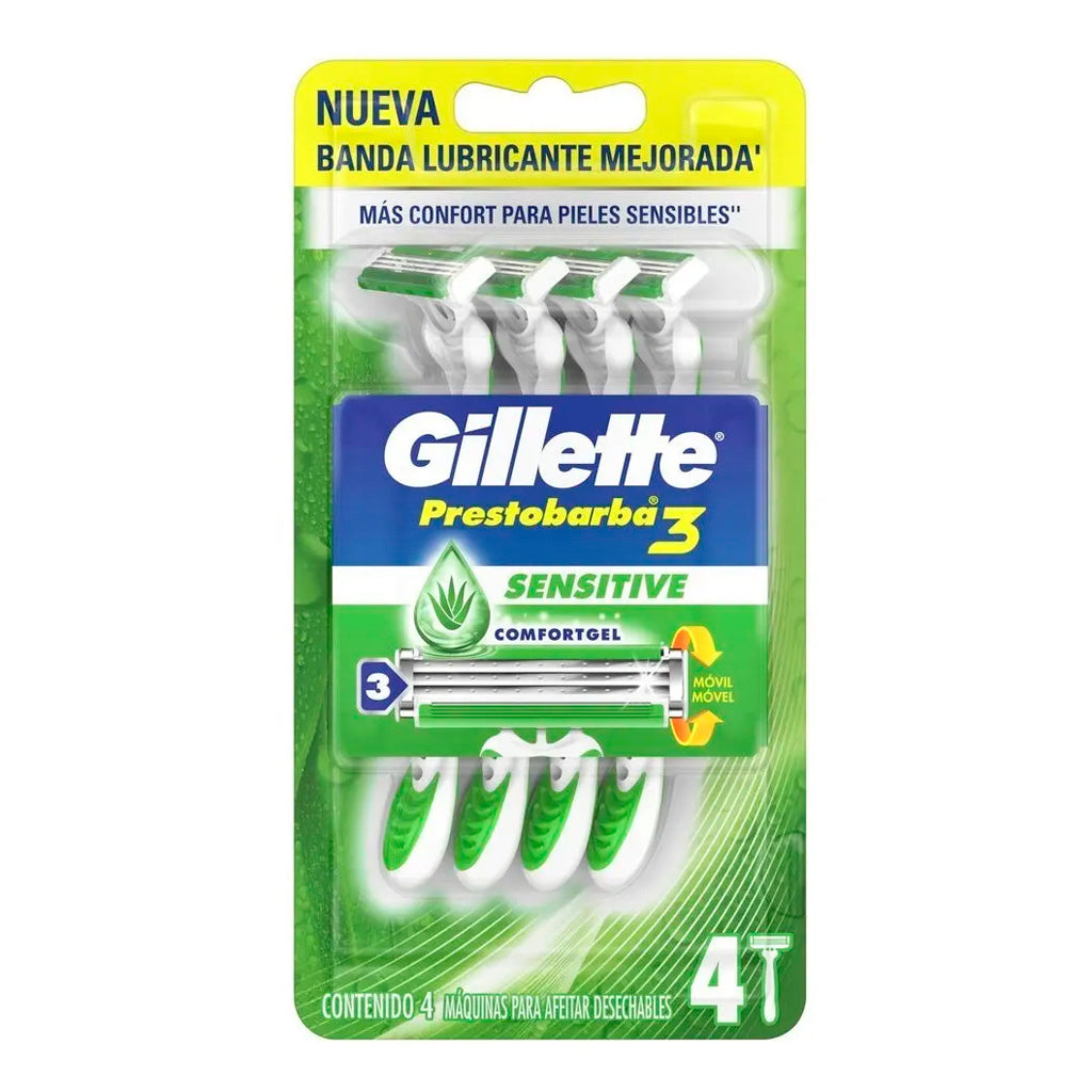 Afeitadora Desechable Gillette Prestobarba Mach 3 Sensitive c/ Aloe Vera 4 u