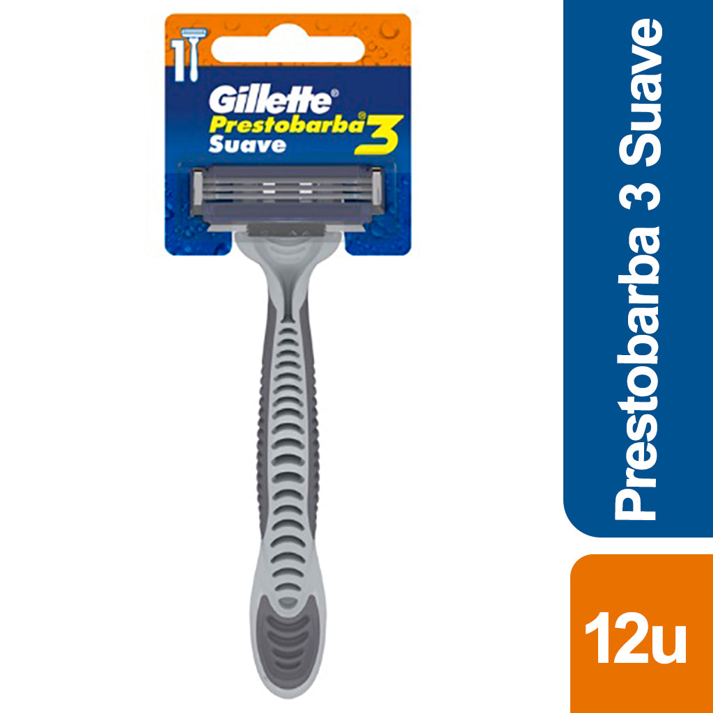 Afeitadora Desechable Gillette Prestobarba 3 Filos UltraGrip Suave 12 u