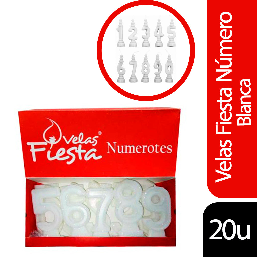 Vela Numero Generico Blanco 20 u