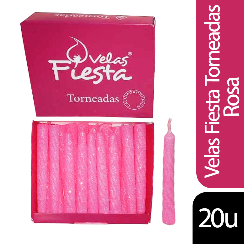Vela Velon Generico Torneado Rosa 20 u