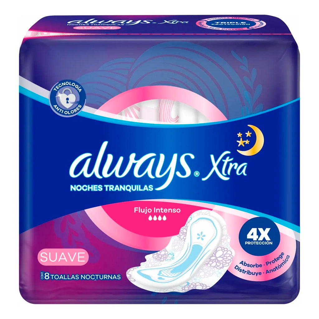 Toallas Femeninas Always Xtra Triple Proteccion - Nocturna Suave 8 u