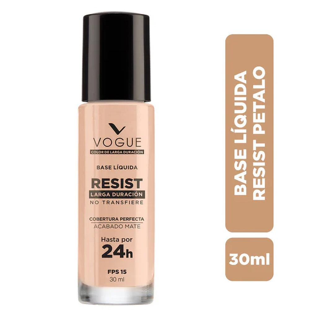 Base Liquida Vogue Resist "No Transfiere" - Larga Duracion - Acabado Mate FPS 15 30 ml