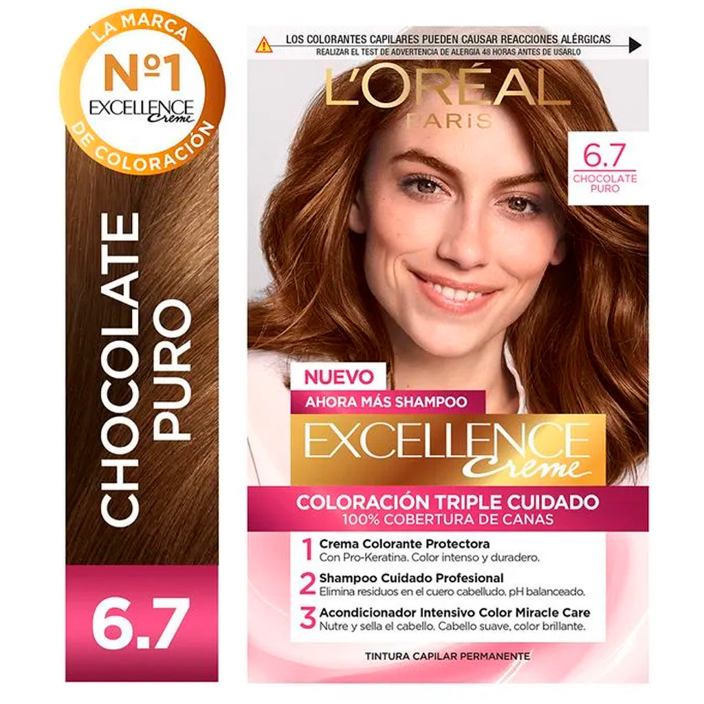 Kit De Coloración Excellence Creme Loreal Paris Tono 6.7 Chocolate Puro 172,5 g