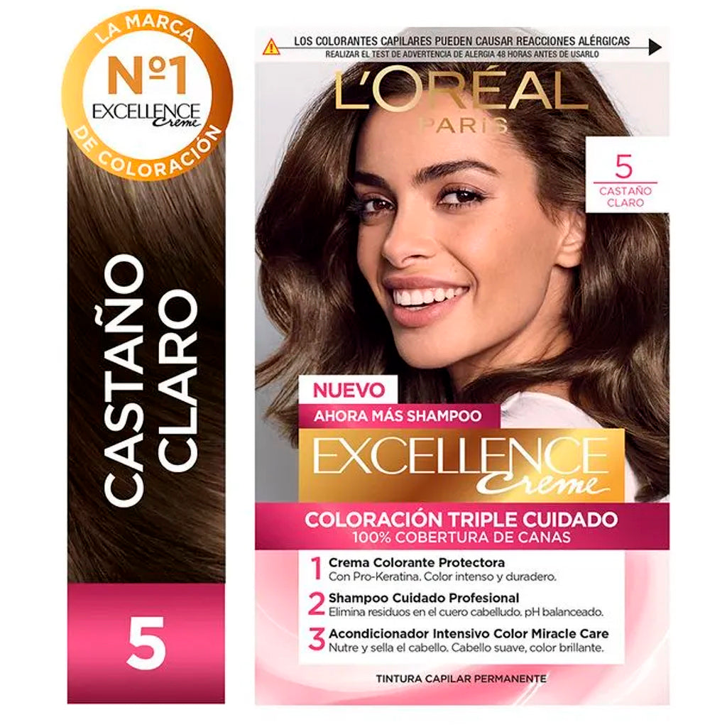 Kit De Coloración Excellence Creme Loreal Paris Tono 5 Castaño Claro 172,5 g