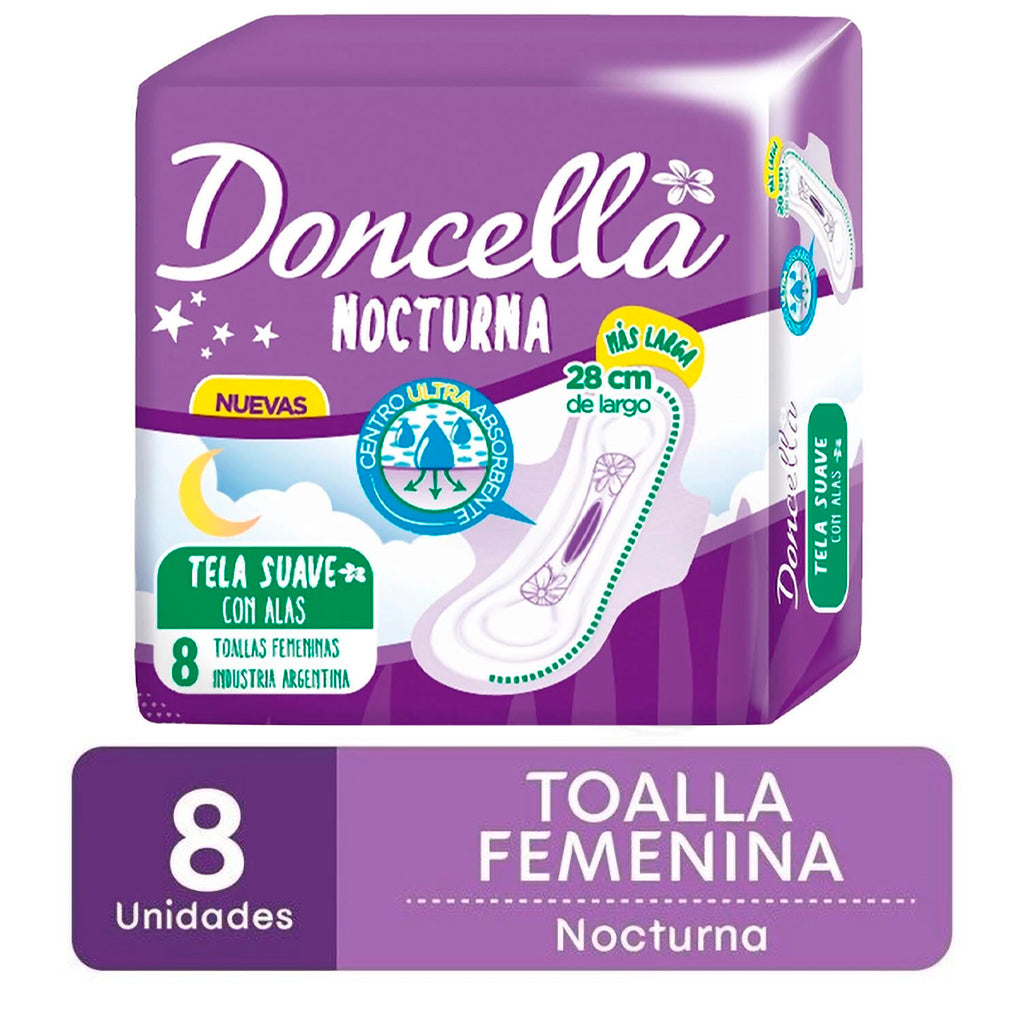 Toallas Femeninas Doncella Nocturna Tela Suave c/ Alas 8u