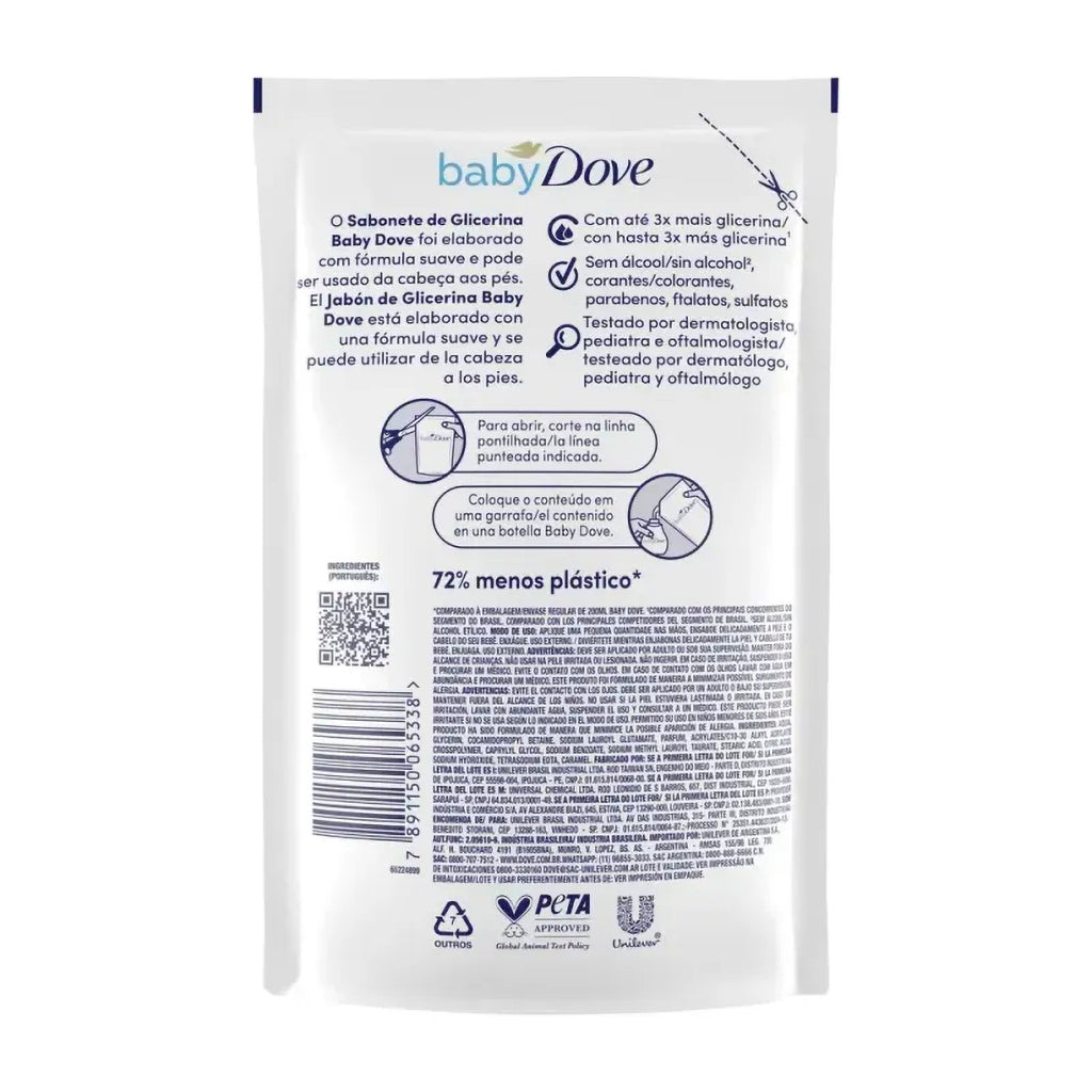 Jabon Liquido Repuesto Dove Baby Glicerina Hipoalergenico 180 ml