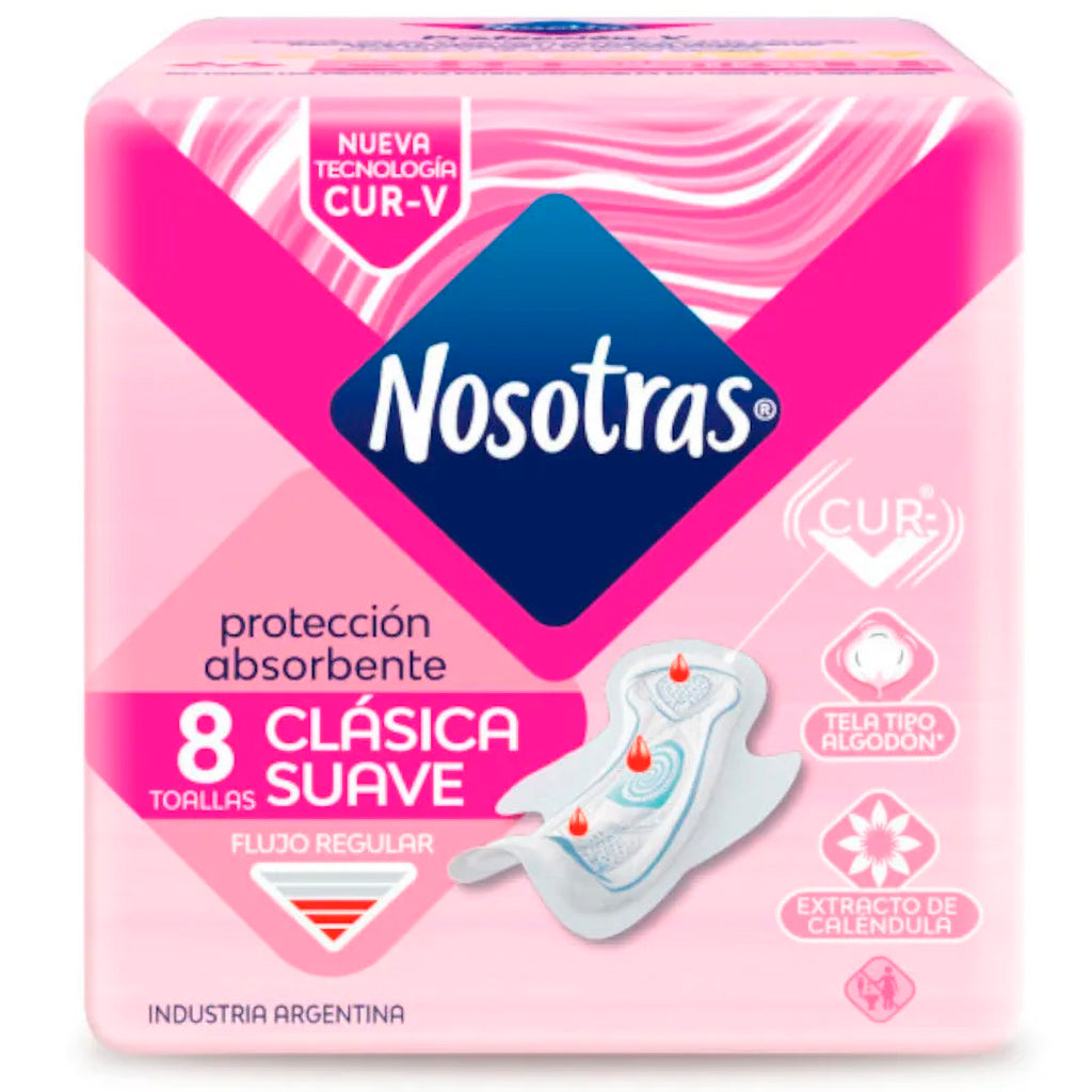 Toallas Femeninas Nosotras Clasica Suave 8 u