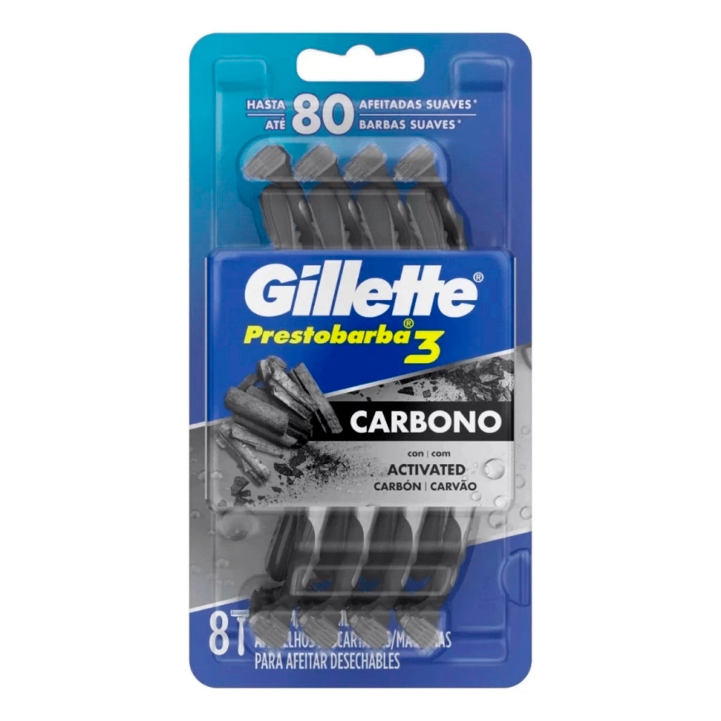 Afeitadora Desechable Gillette Carbono Activado 3 Filos 8 u