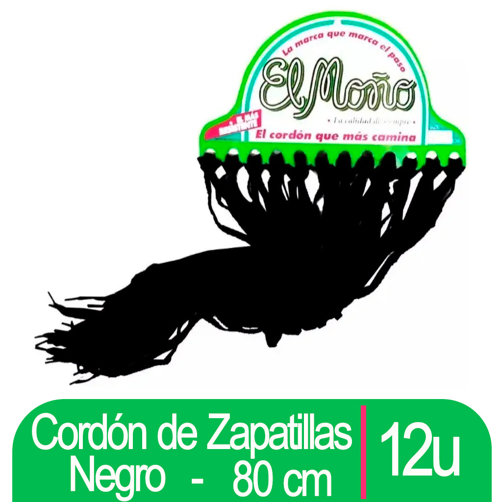 Cordones El Monio p/ Zapatilla 80 cms Negro 12 u