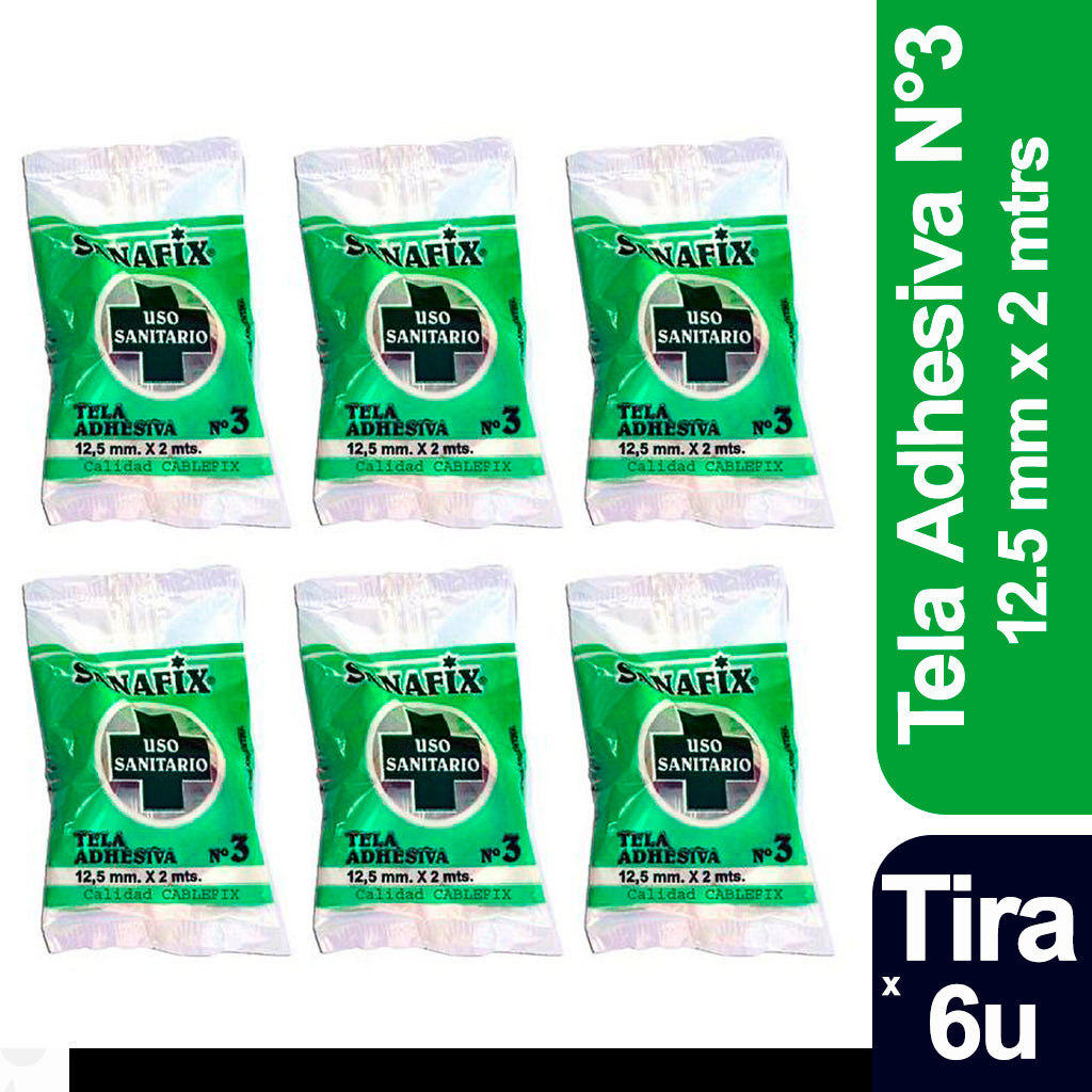 Cinta Medicinal Generico Tela Adhesiva Sanafix N°3 de 12,5 mm x 2 mtrs Tira por 6
