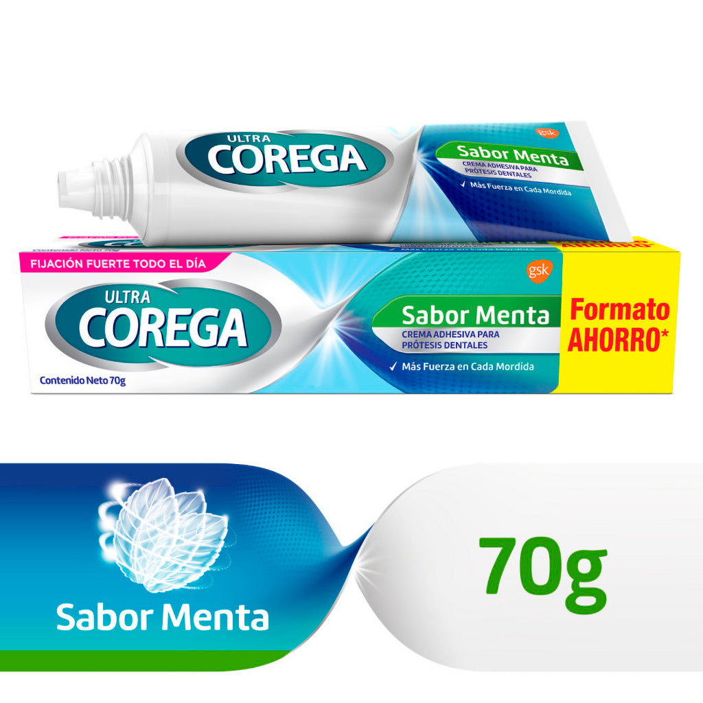 Crema Adhesiva Corega Sabor Menta p/Protesis Dentales 70 gr