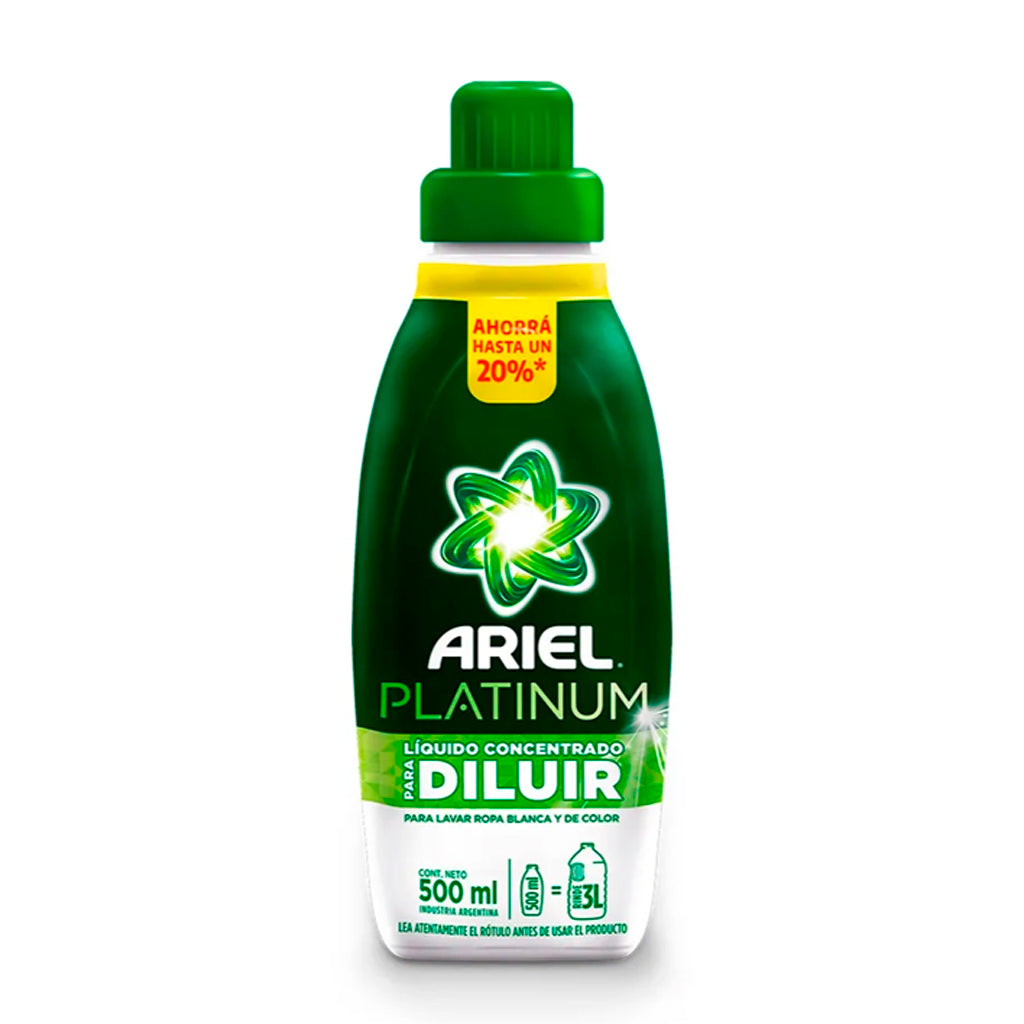 Jabon Liquido Ariel p/ropa Platinum Concentrado p/Diluir 500 ml