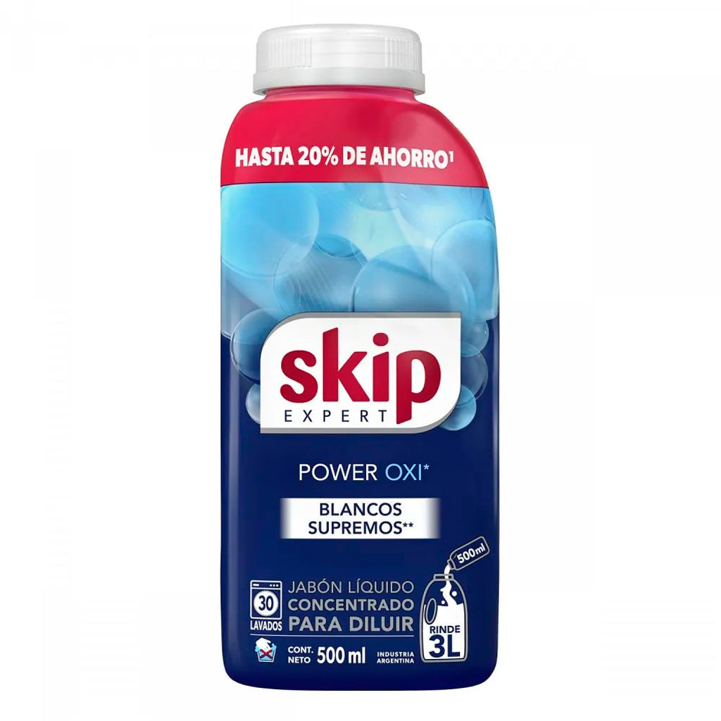 Jabón Liquido Skip Expert p/Ropa Power Oxi Blanco Supremo Concentrado p/Diluir 500 ml