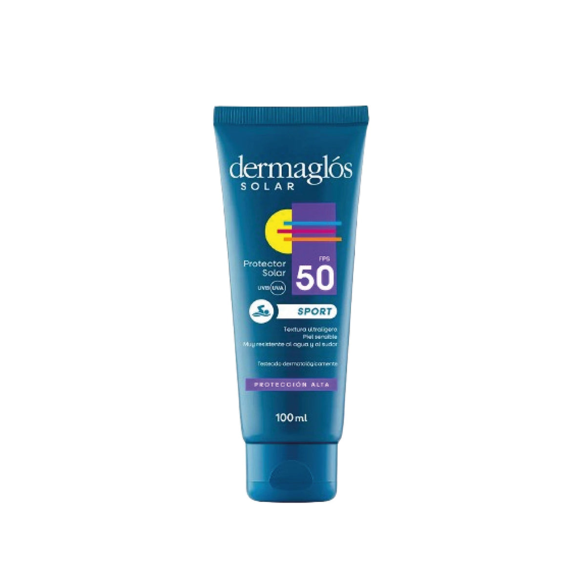 Protector Solar Crema Dermaglos Sport Textura ultraligera - Resistente al Agua y al Sudor FPS 50 100 ml