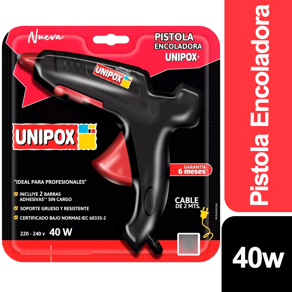 Pistola Encoladora Unipox de Silicona de 40W. 2mts Cable