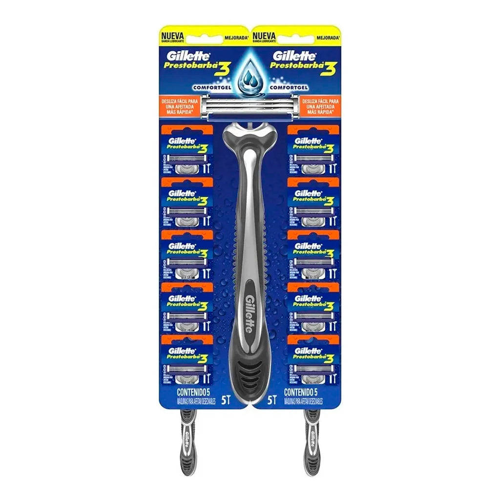 Afeitadora Desechable  Gillette  Prestobarba 3 Filos 10 u  + 2 Derma Protect