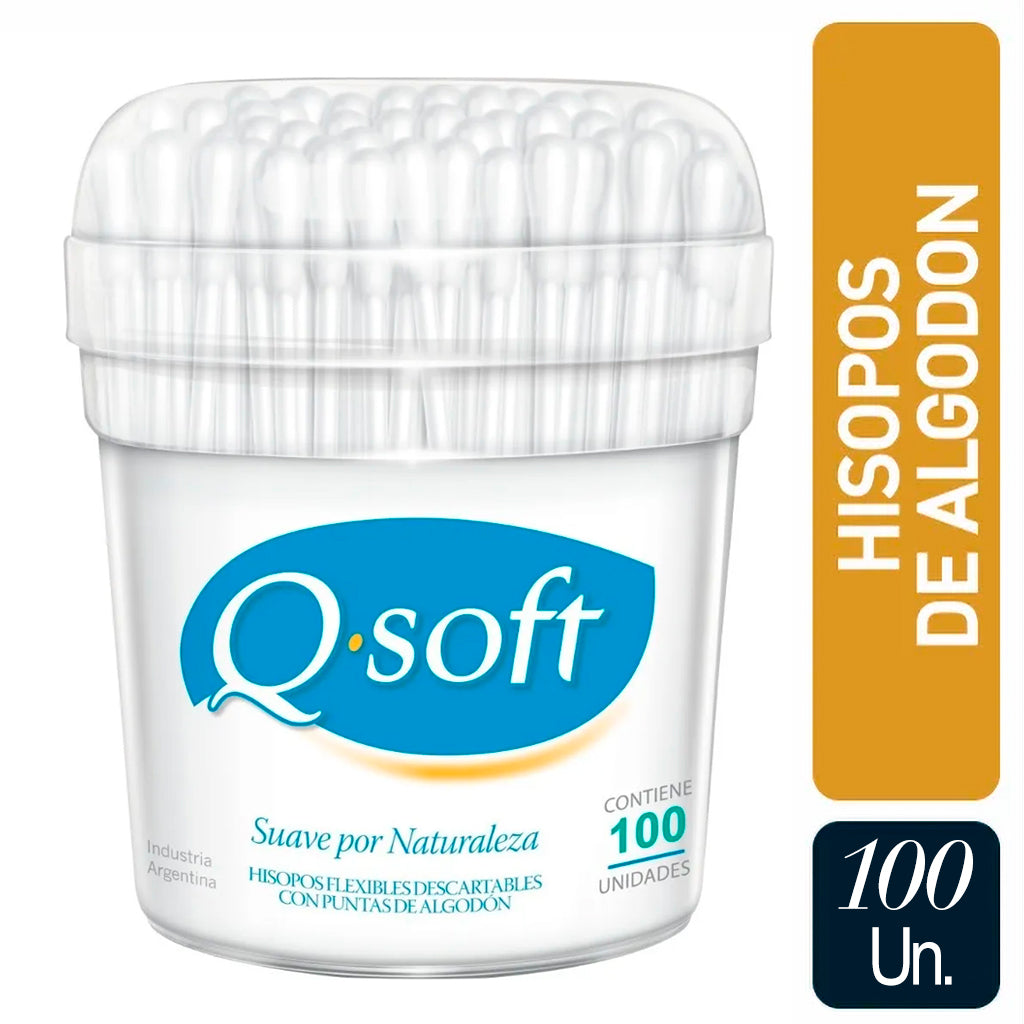 Qsoft 可生物降解一次性棉签，柔韧，100 支/包