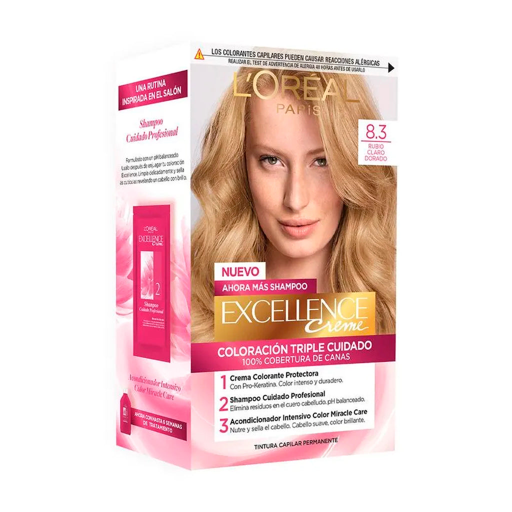 Kit De Coloración  Excellence Creme Loreal Paris Tono 8.3 Rubio Claro Dorado 172,5 g