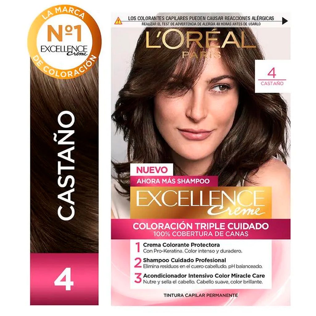 Kit De Coloración  Excellence Creme Loreal Paris Tono 4 Castaño 172,5 g
