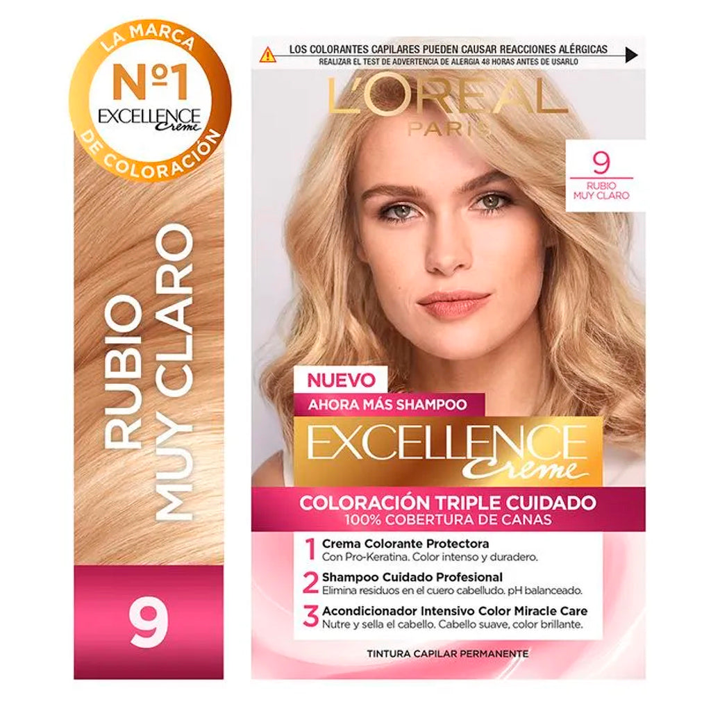 Kit De Coloración  Excellence Creme Loreal Paris Tono 9 Rubio Muy Claro 172,5 g