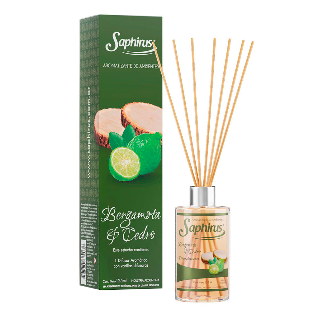 Aromatizante Difusor Saphirus Bergamota y Cedro 125 ml