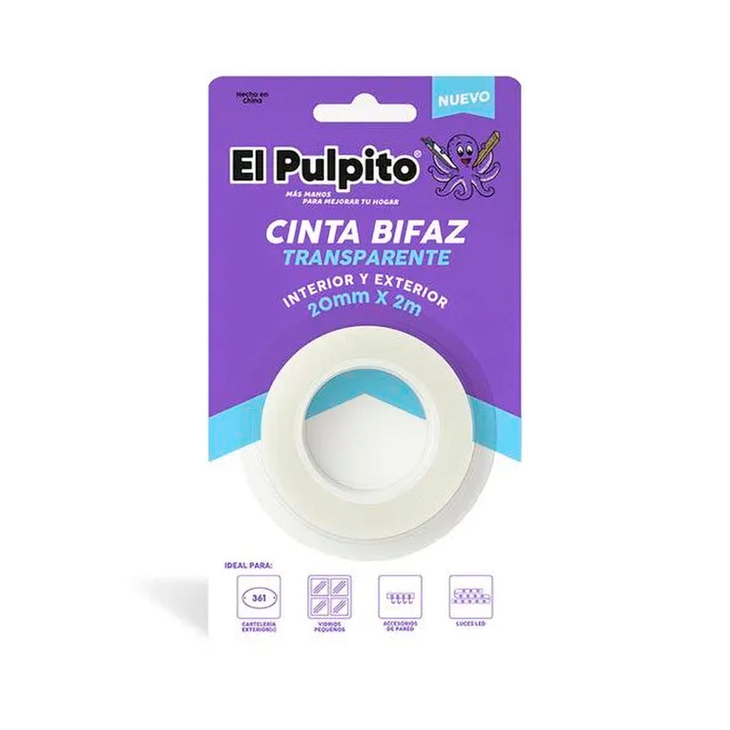 Cinta Bifaz Pulpito Transparente 20 mm 2 mtrs