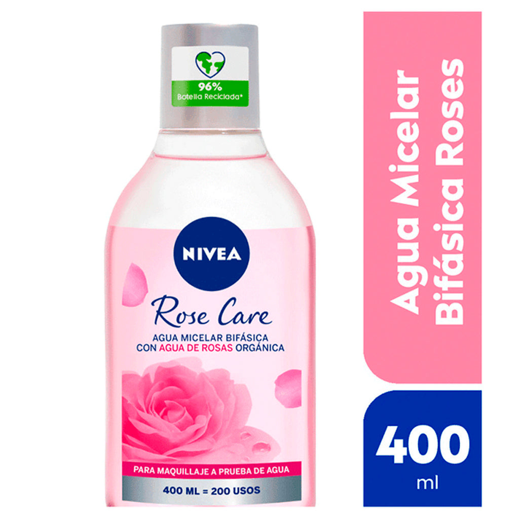 Agua Micelar Nivea Bifasica c/ Agua de Rosas Organicas p/ Maquillaje 400 ml