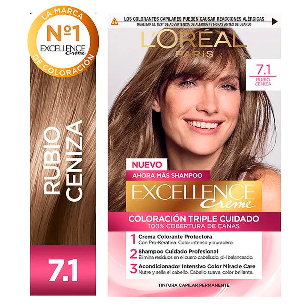 Kit De Coloración  Excellence Creme Loreal Paris Tono 7.1 Rubio Ceniza 172,5 g