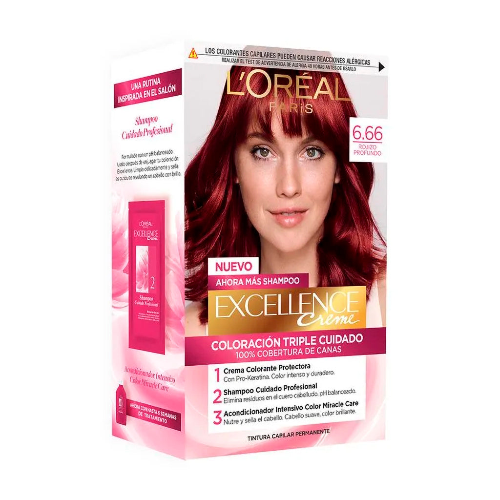 Kit De Coloración  Excellence Creme Loreal Paris Tono 6,66 Rojizo Profundo 172,5 g