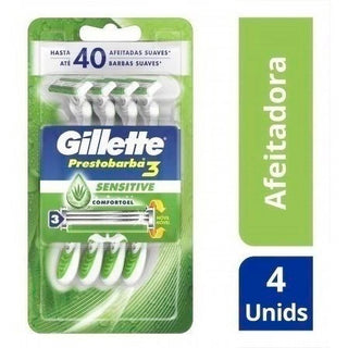 Afeitadora Desechable Gillette  Prestobarba Mach 3 Sensitive c/ Aloe Vera 4 u