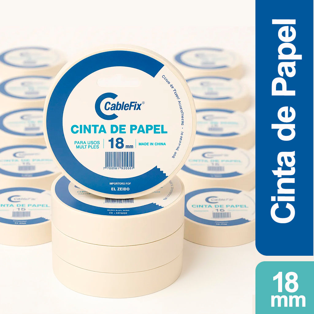 Cinta de Papel Cablefix Autoadhesiva p/ Usos Multiples 18 mm  40 mts