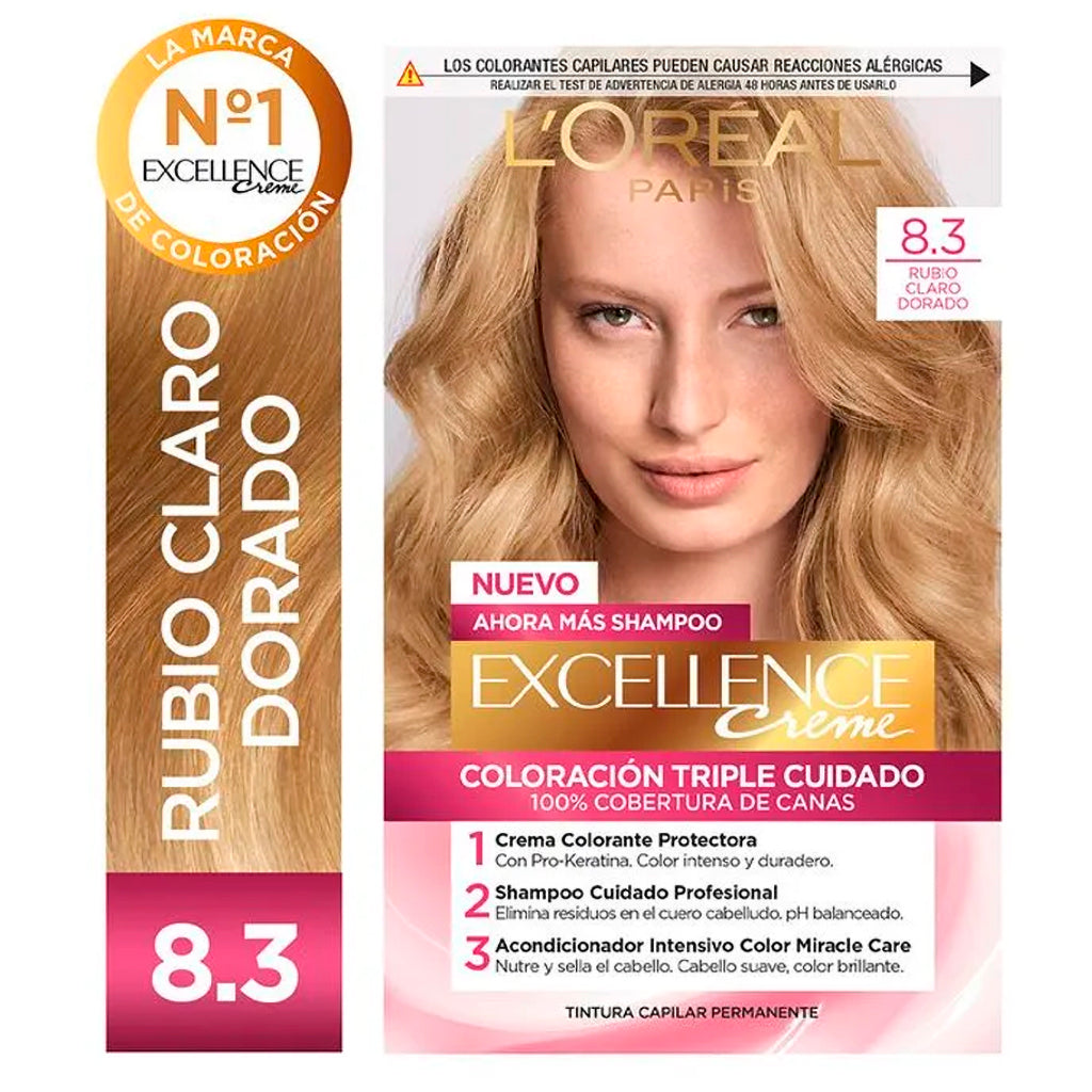 Kit De Coloración  Excellence Creme Loreal Paris Tono 8.3 Rubio Claro Dorado 172,5 g