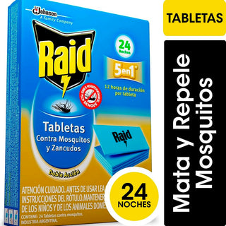 Repelente  Tabletas Raid Mata y Repele Mosquitos y Zancudos 24 u