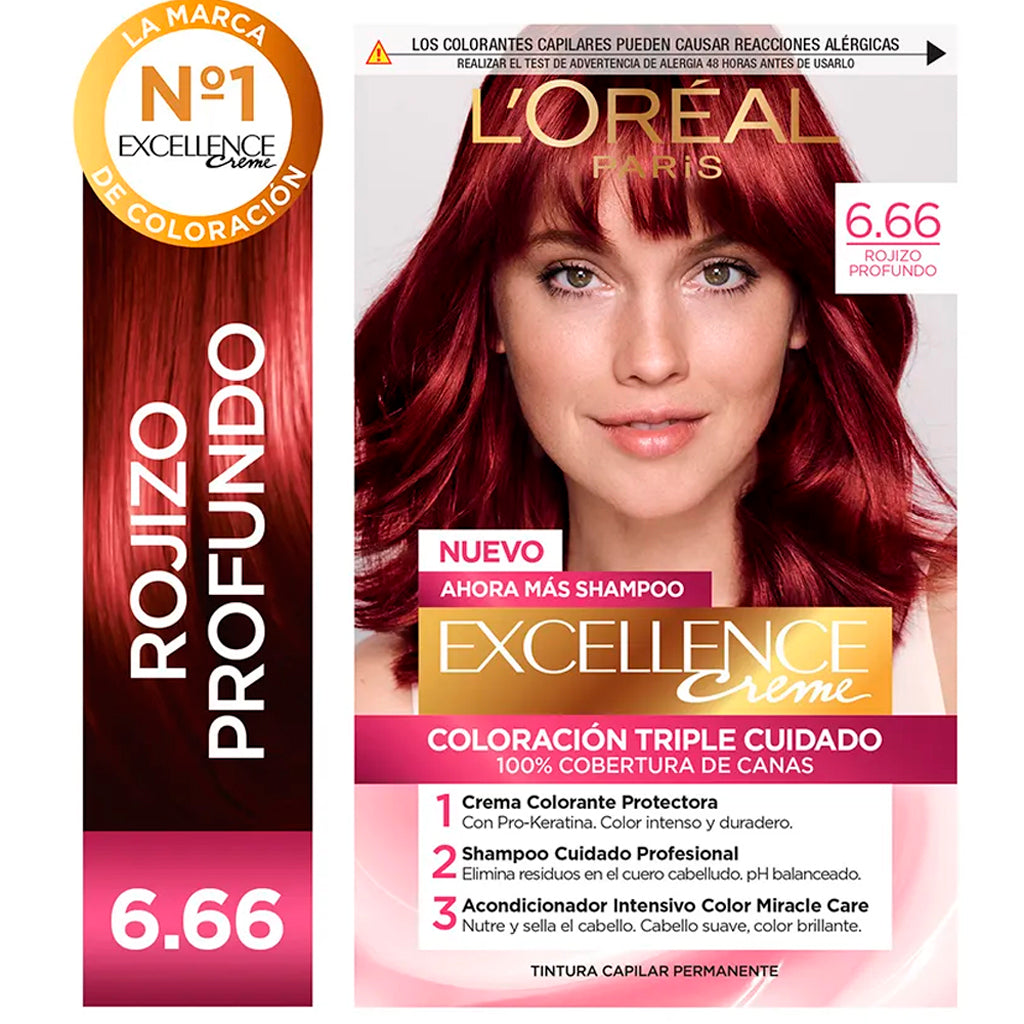 Kit De Coloración  Excellence Creme Loreal Paris Tono 6,66 Rojizo Profundo 172,5 g