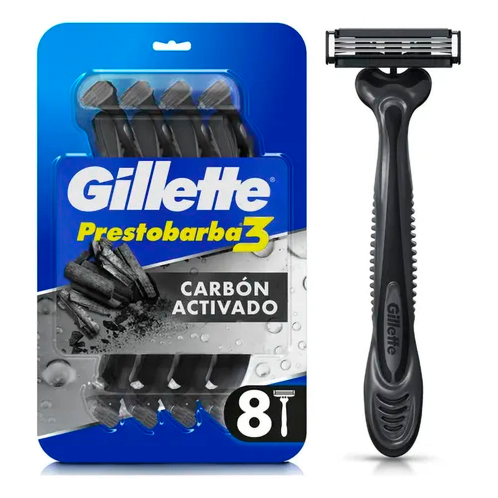 Afeitadora Desechable Gillette Carbono Activado 3 Filos 8 u