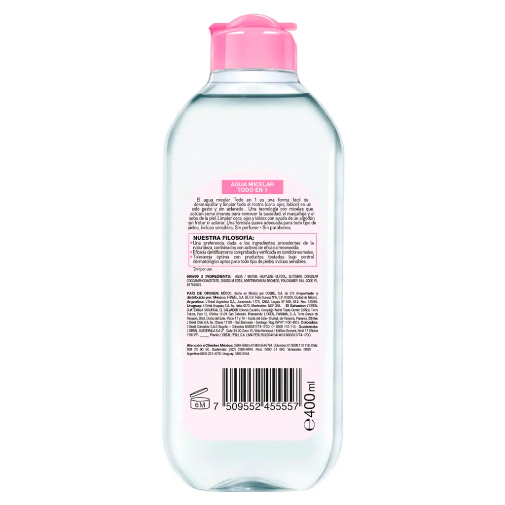 Agua Micelar Garnier Skin Active Todo en 1 400 ml