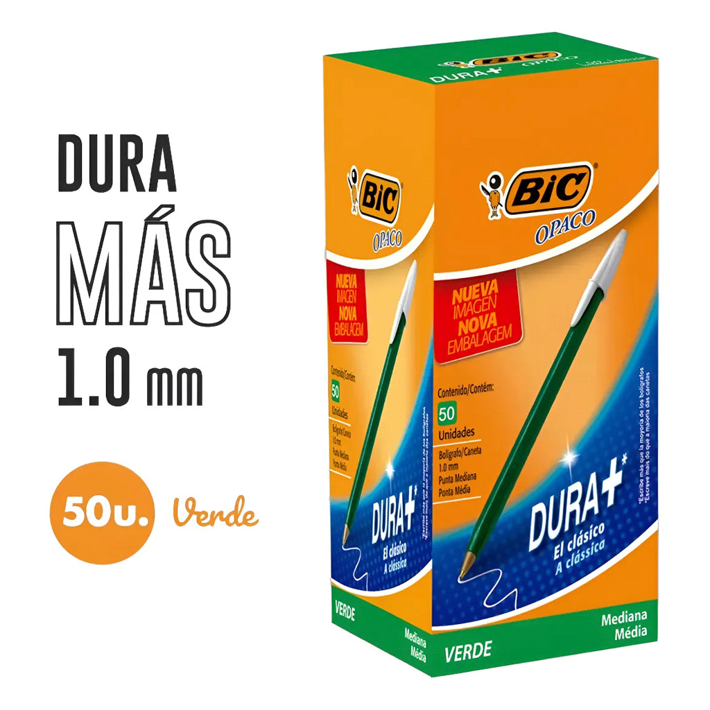 Lapicera Caja Bic Cartucho Opaco Tinta Verde Punta Mediana 50 u