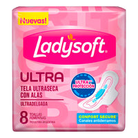 Toallas Femeninas Ladysoft Ultradelgada c/ Alas Ultraseca 8u