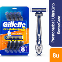 Afeitadora Desechable  Gillette  Prestobarba 3 Filos UltraGrip SenseCare 8 u