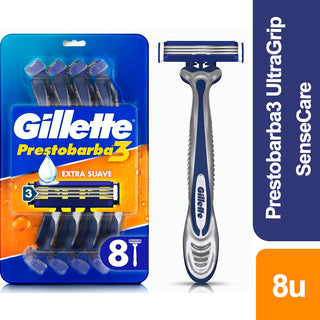 Afeitadora Desechable  Gillette  Prestobarba 3 Filos UltraGrip SenseCare 8 u