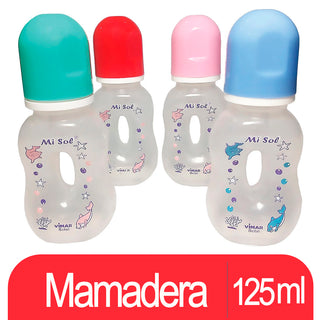 Mamadera  Lactal Dos Manitos Translucida c/ Dibujos y Tapas de Colores Surtidos 125 ml